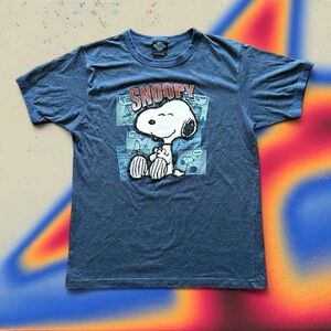 Vintage 90s Rare Blue Snoopy Peanuts Logotel Ringer Tee